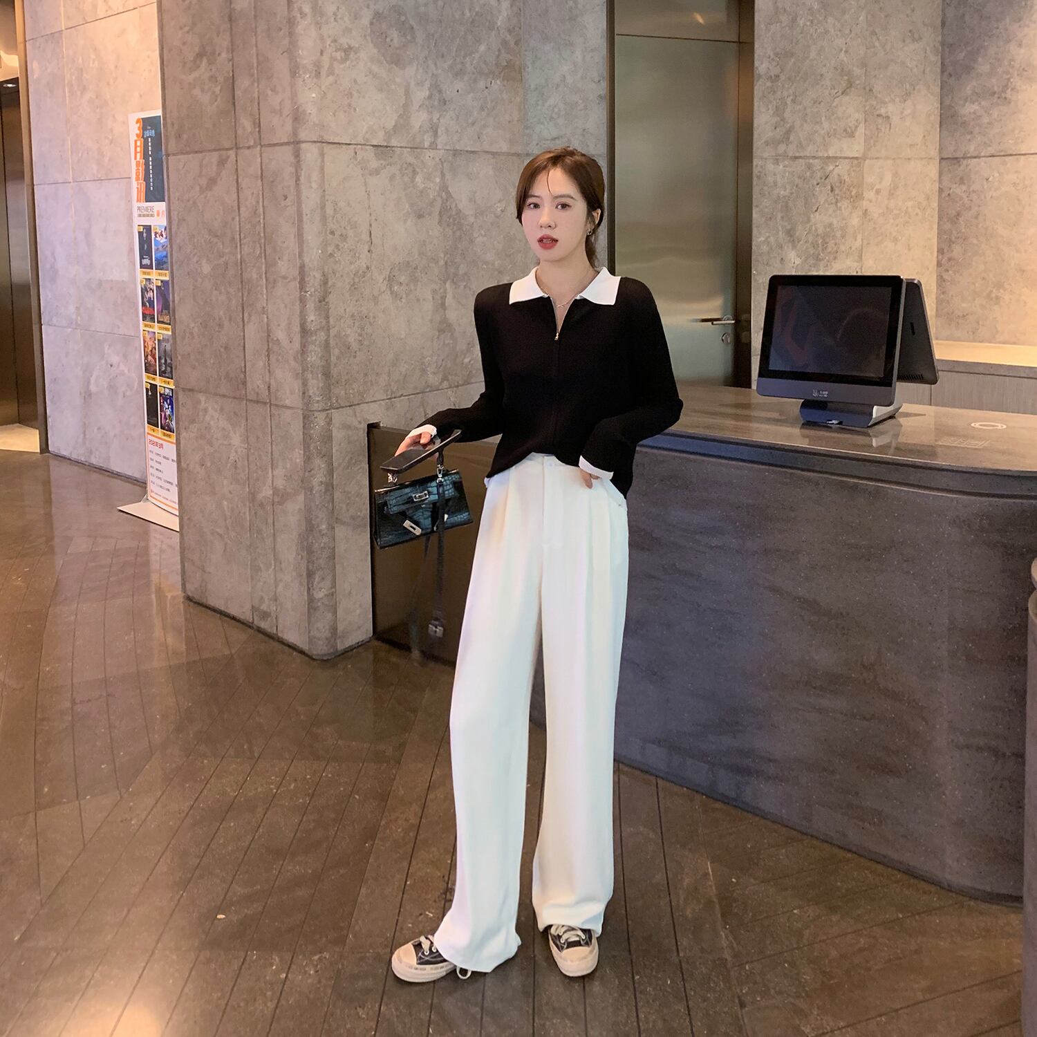 スタンダードスタイルカラーセーター スプリングスリムブラックトップス レトロ 春物 6Du_Shop_Women81675774058