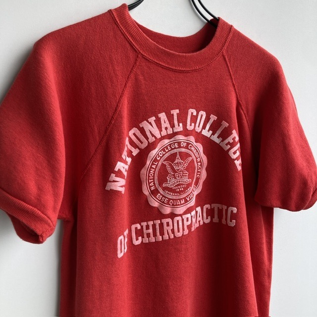 半袖スウェット カレッジ 60s フロッキープリント レッド ラグラン ヴィンテージ古着 画像6