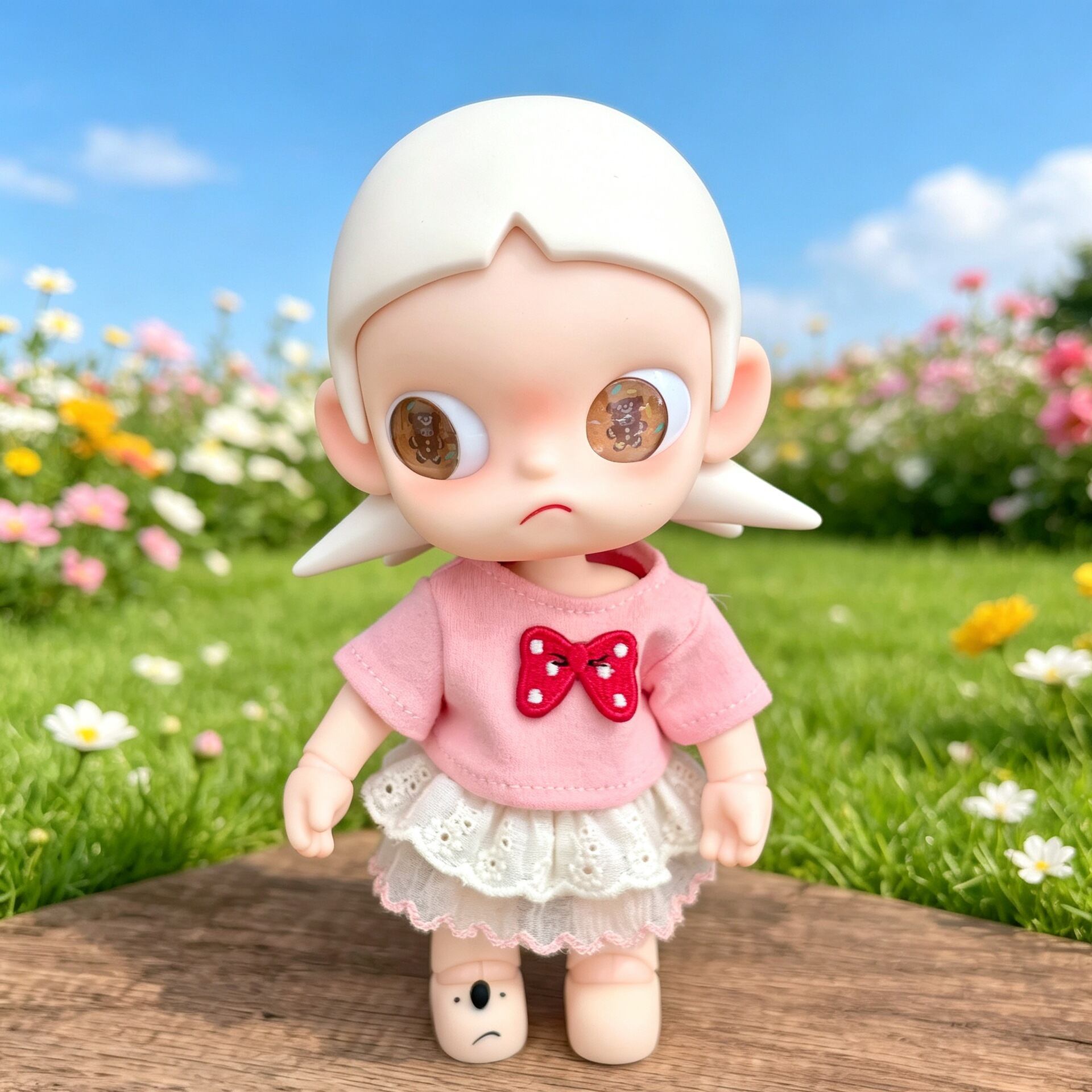 ZSIGA/20cmぬいぐるみ対応 かわいい リボンパーカー+スカート+麦わら