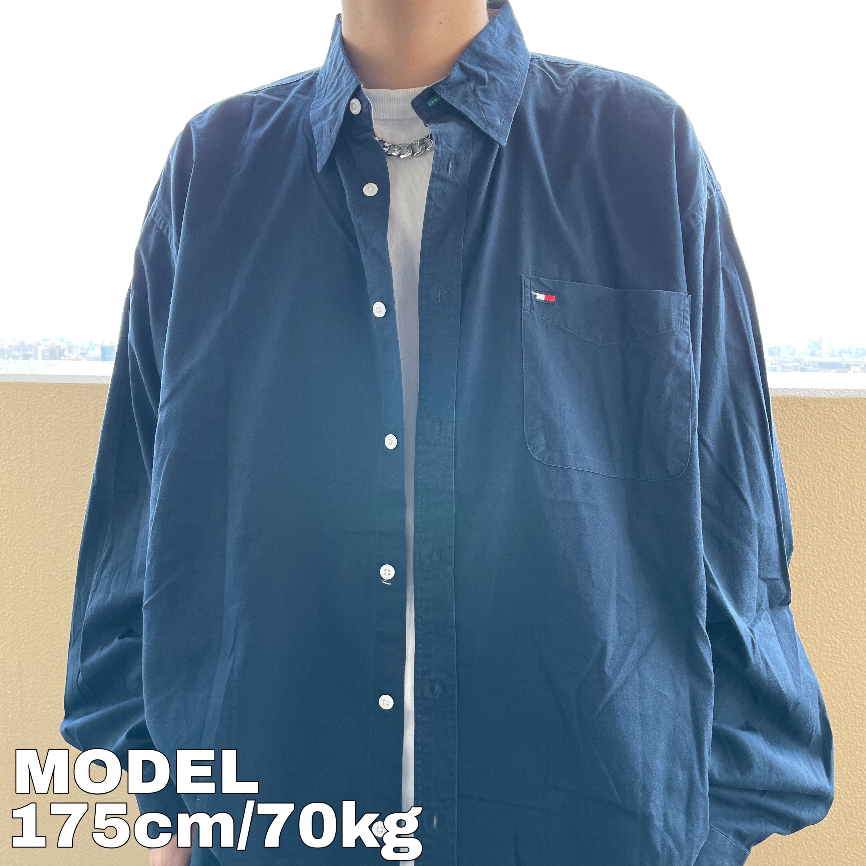 トミーヒルフィガー ポケット無地シャツ 2XL ネイビー 紺 白 赤 ロゴ