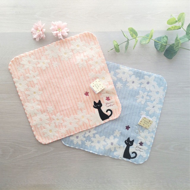 猫柄 タオルハンカチ フラワーサークル プレゼント 猫グッズ ねこ【062】