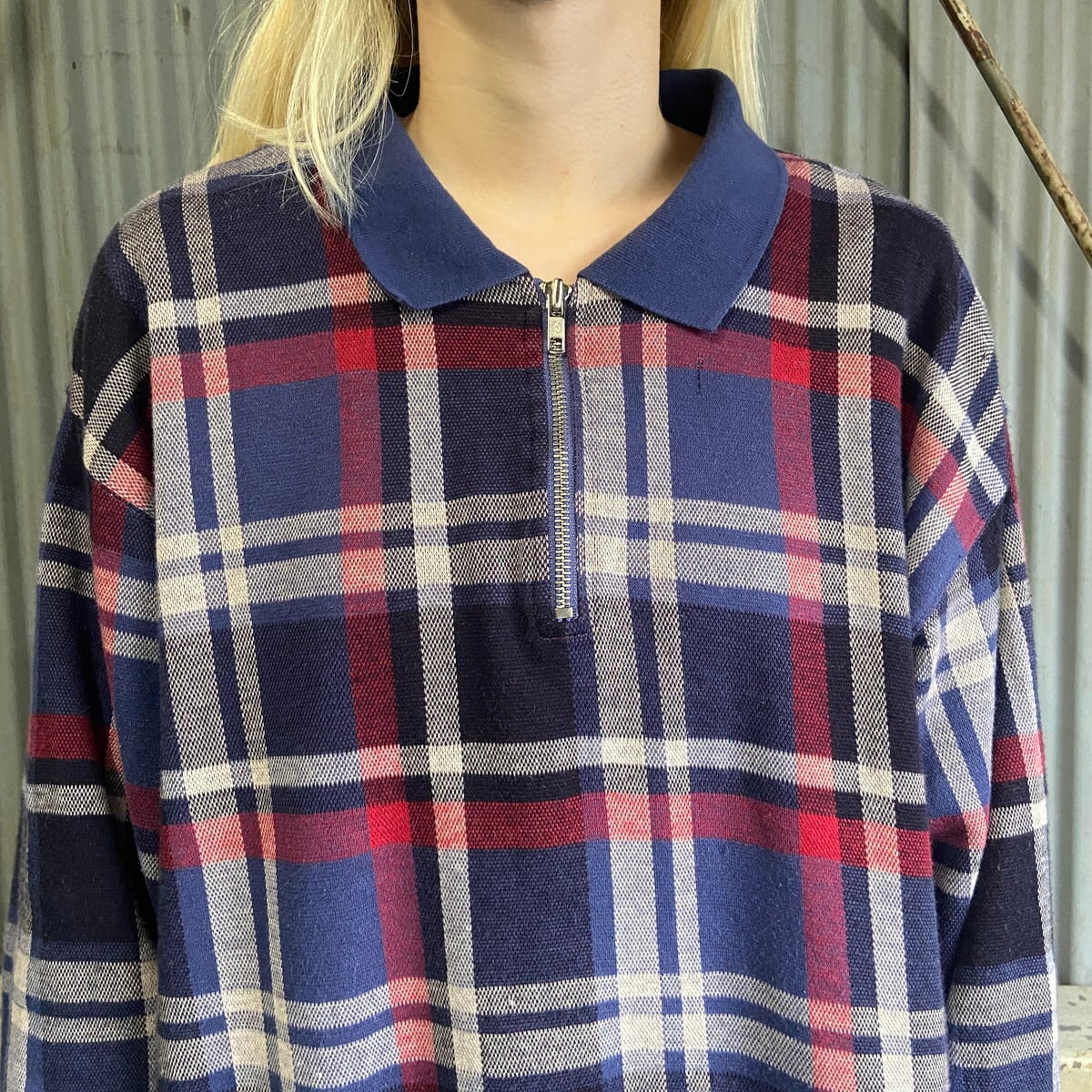 00年代 Eddie Bauer エディーバウアー チェック柄 ハーフジップ