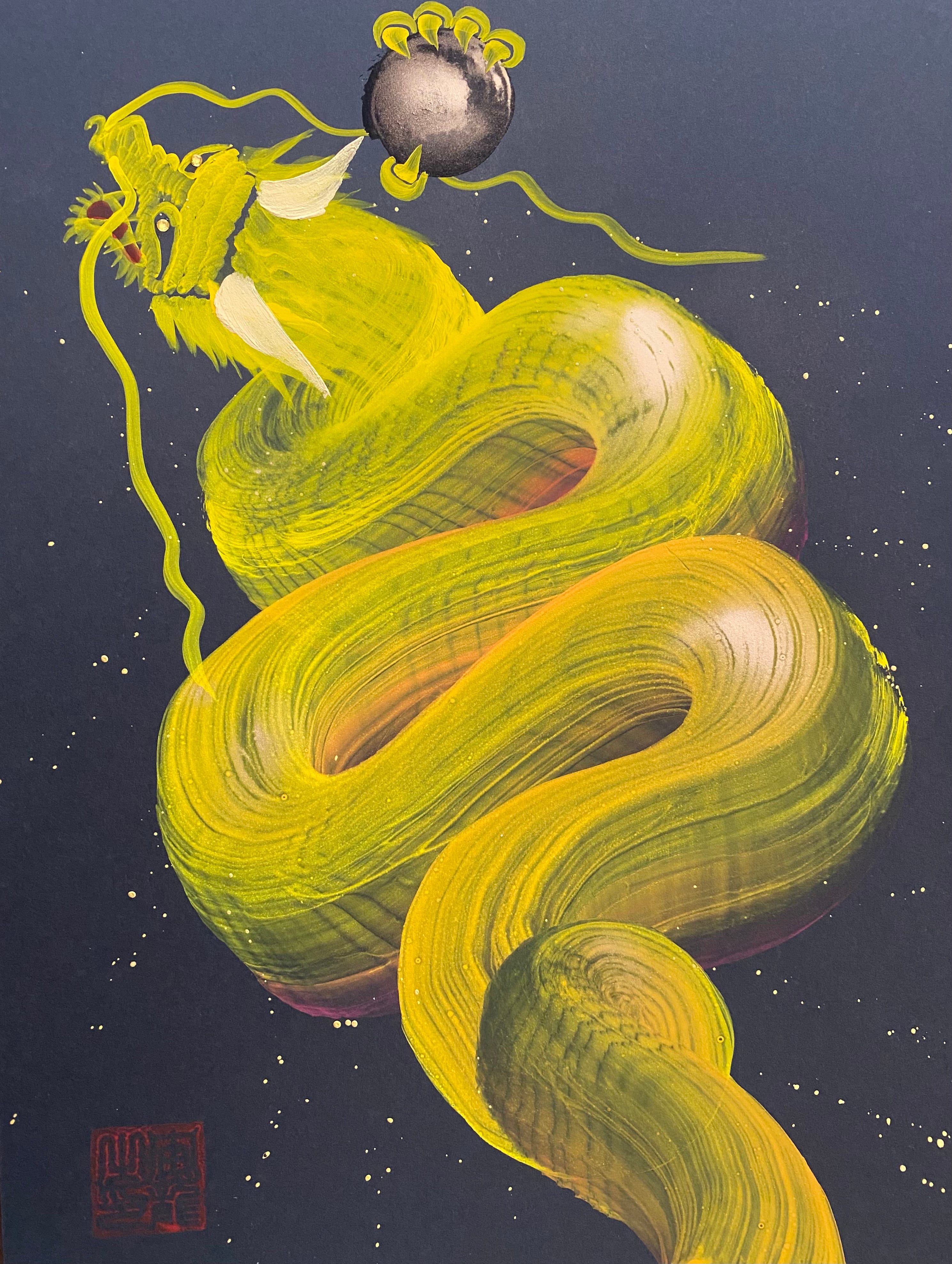 一筆龍『金舞う昇龍』☆龍と天然石を身近に感じるアート・絵画 一筆龍『金舞う昇龍』☆龍と天然石を身近に感じるアート・絵画