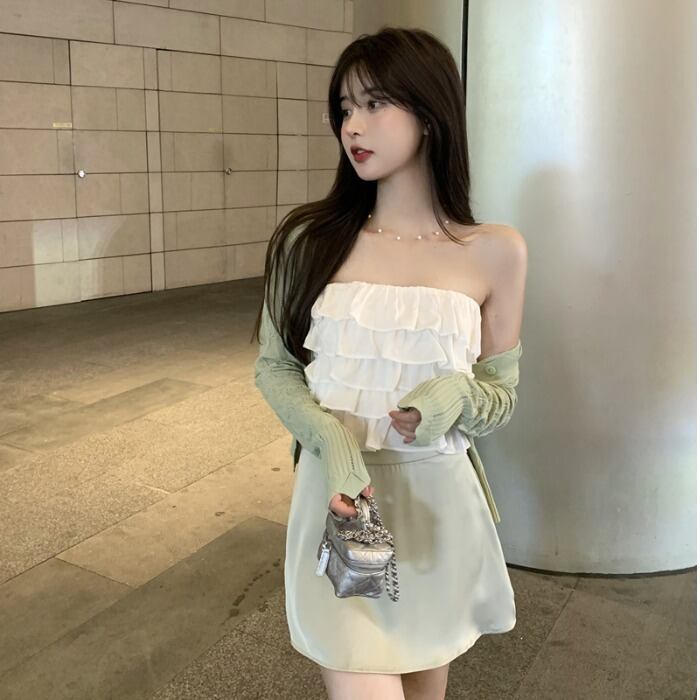 レディースサマートップス ハイウェストウェストショートスカート カーディガン 大人ガーリー スウィート キュート カジュアル 夏物 ドラファッションホール35812930414