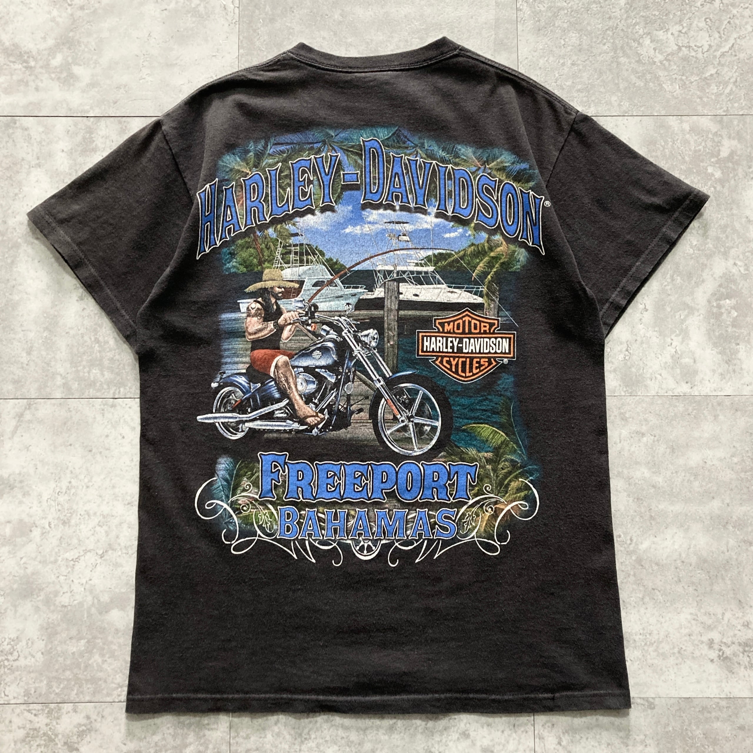 ハーレーダビッドソン Tシャツ L スカル 両面プリント ウィスコンシン 黒 シャツ 両面プリント ハーリーダビッドソン 船 Harley-Davidson