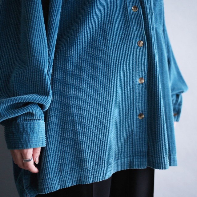 "L.L.Bean" turquoise blue XXX over size box silhouette corduroy shirt jacket