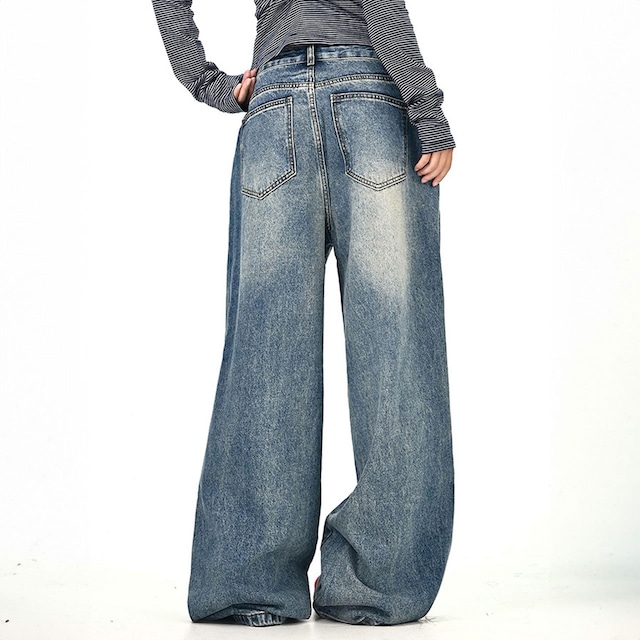 フラワーリーフステッチデニムパンツ 2col R01020