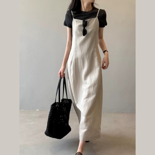 大人リラクシー ロングワンピース 歩きやすい 後ろスリット 00224 画像