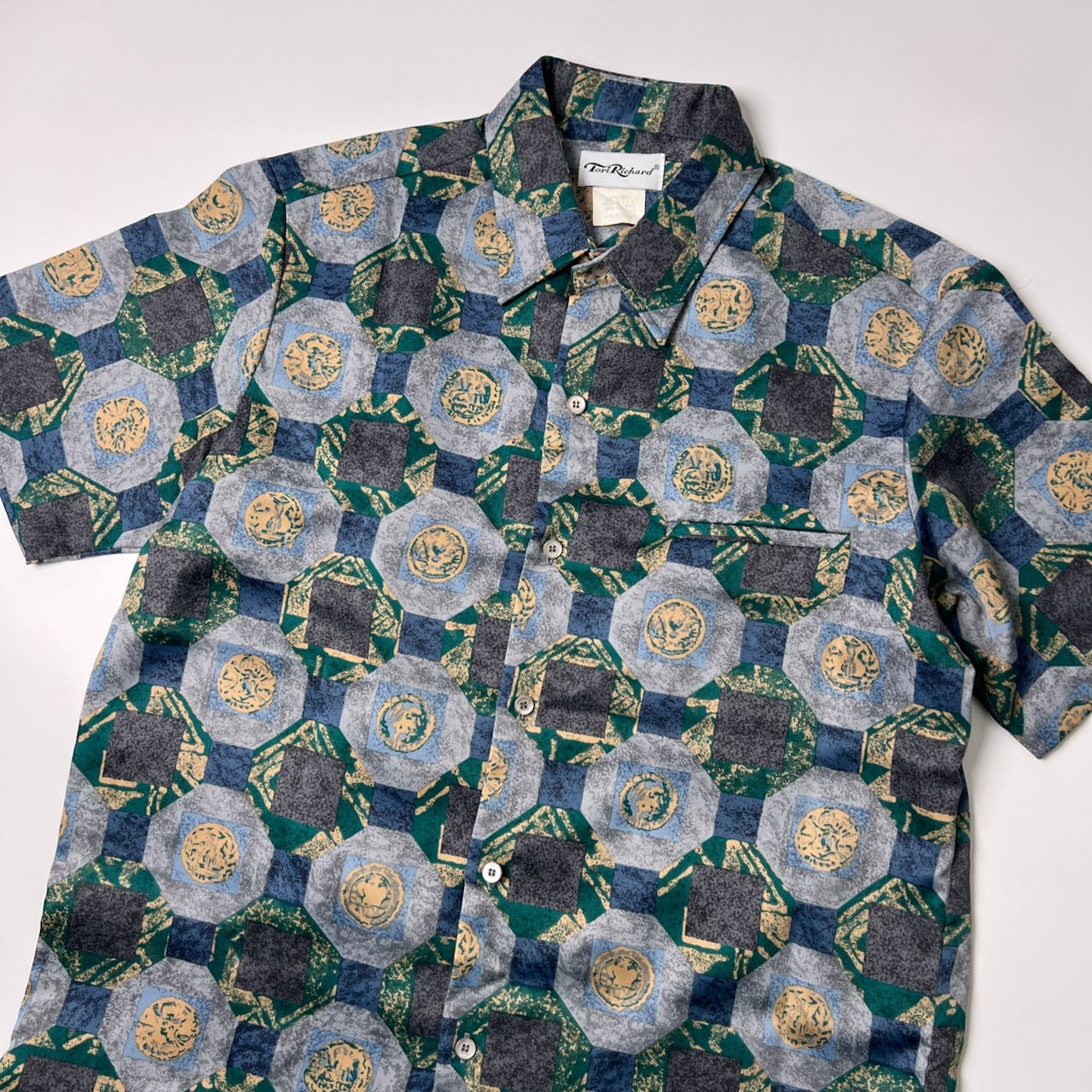Tori Richard トリリチャード USA製 総柄シャツ M/グレー 系/薄手/vintage