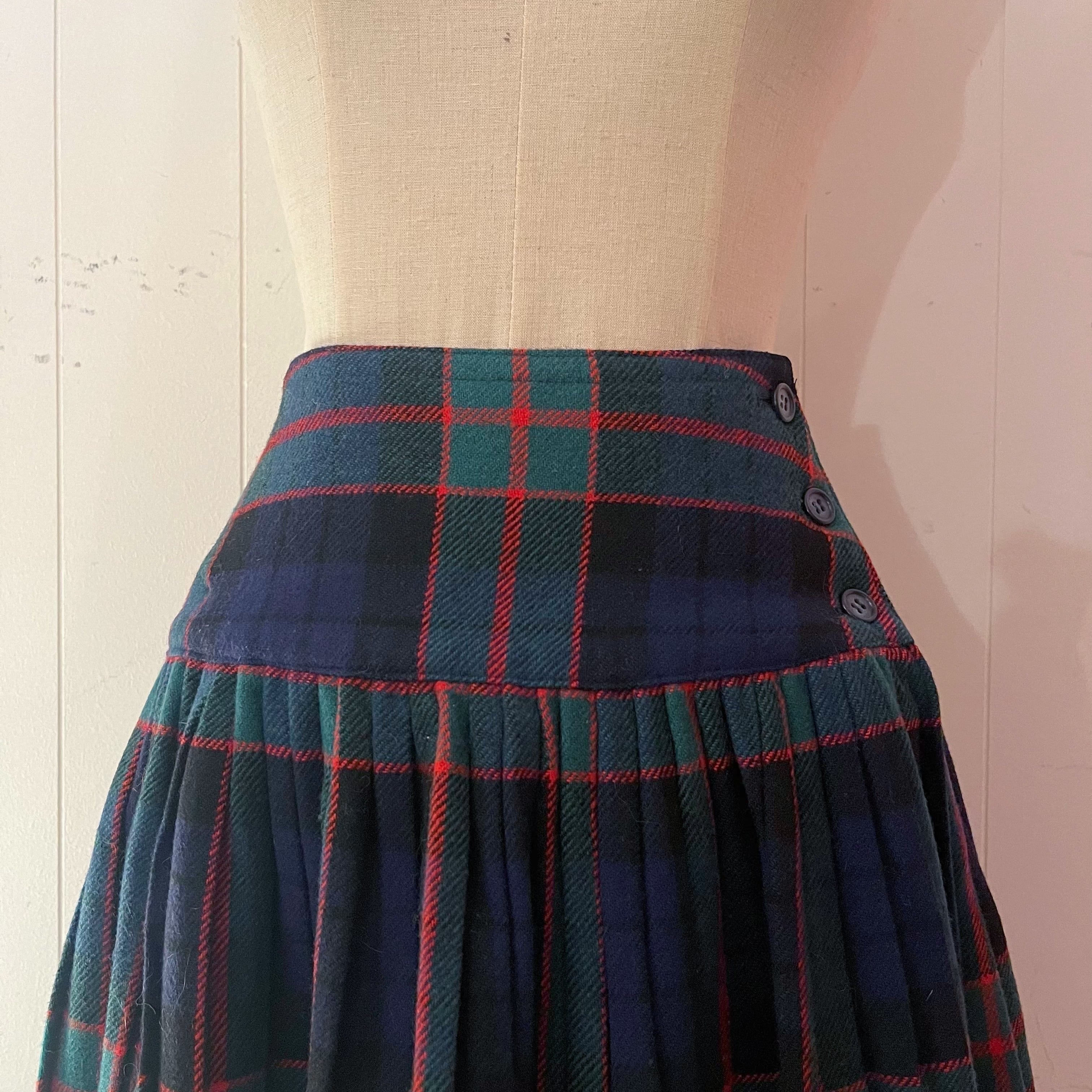green check pleats mini skirt