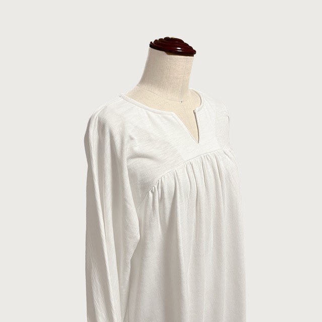 【綿100%】涼しく着られる◎キーネックワンピース｜ホワイト｜画像12