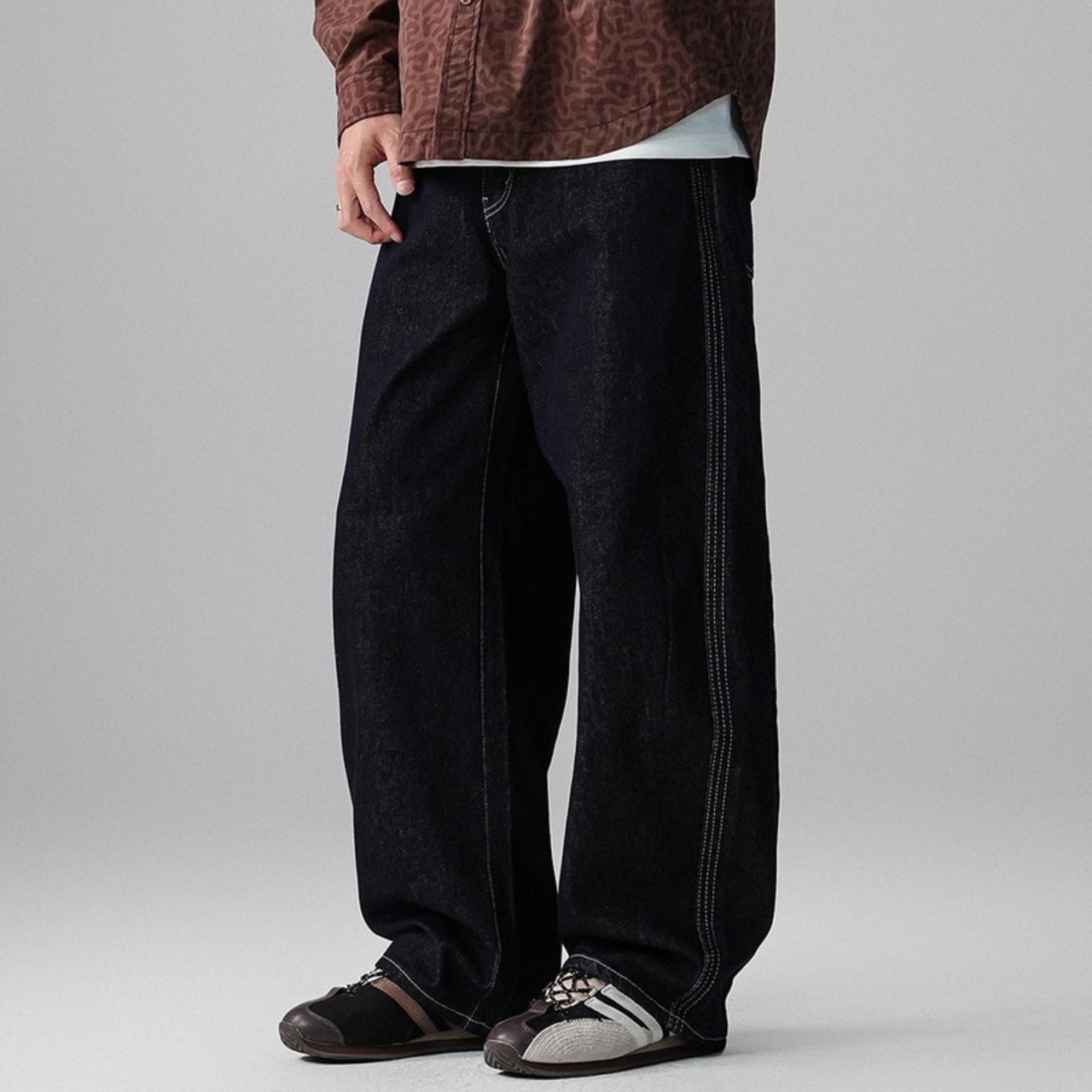 Button Front Hip Length Long Sleeve Wide Shirt ◇H0898