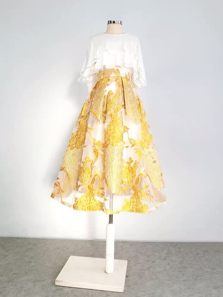 美品 フラメンコ衣装】スカート ファルダ HERMOSA 黄緑 黄色 白 紫 美