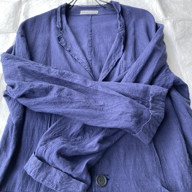 ISSEY MIYAKE MEN テーラードジャケット 90s ネイビー 麻100% 古着 メンズ 画像5