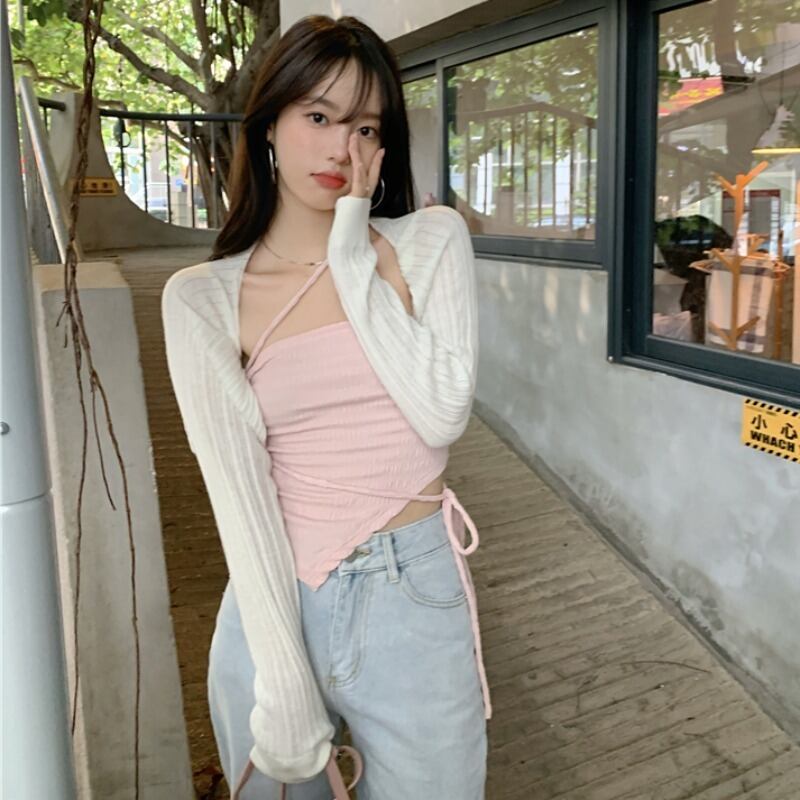 プリーツサマーバンドショートトップス ピンク 夏物 YY-ファッション22942347203