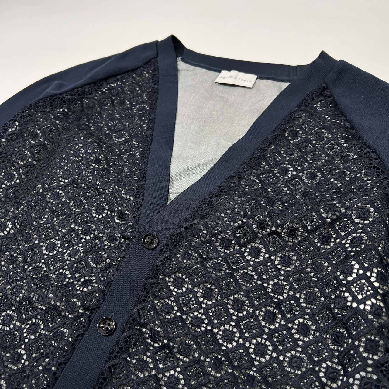 PRINGLE 1815 プリングル レース メッシュ カーディガン UK10(10) /ネイビー/三陽商会/日本製/レディース