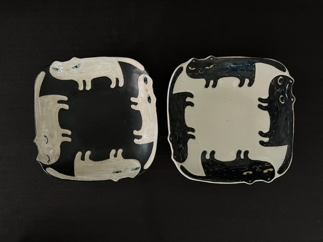 kazahana+　|　4匹のねこ　四角大皿
