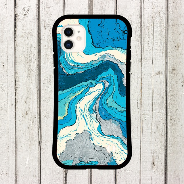 受注生産 iPhoneケース 青と白の渦巻き水面マーブル｜水面模様 PABS064B