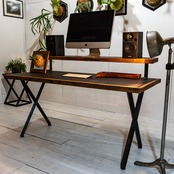 Black iron  Old oak & X edge legs work desk