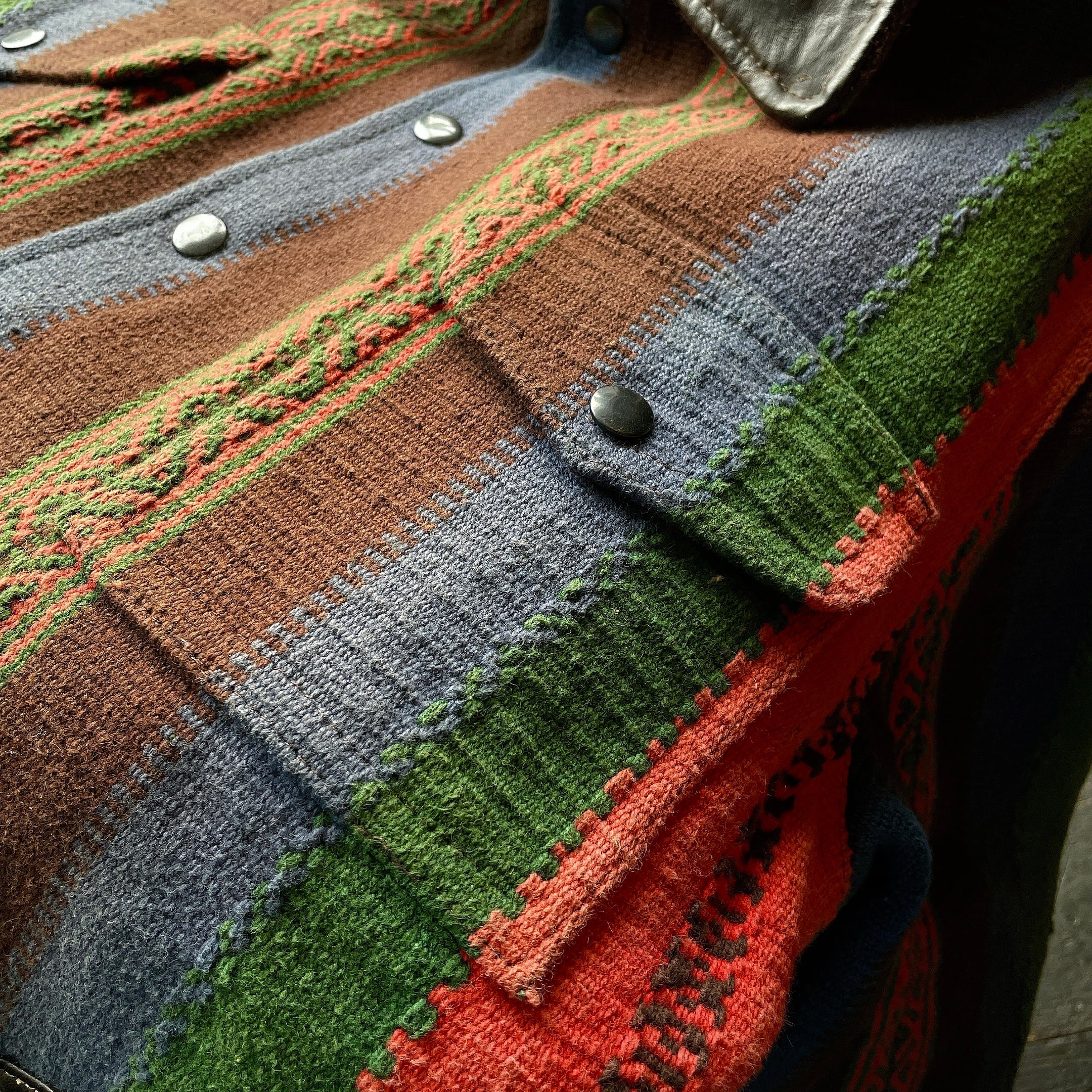 Indio ethnic embbossed × switching leather cotton jacket