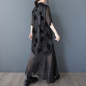 エレガントシアー 百合柄 ワンピース  30143