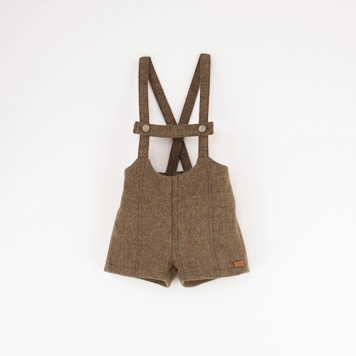 Popelin(ポペリン) / Green check woollen short dungarees with straps / 9-12M・12-18M・18-24M