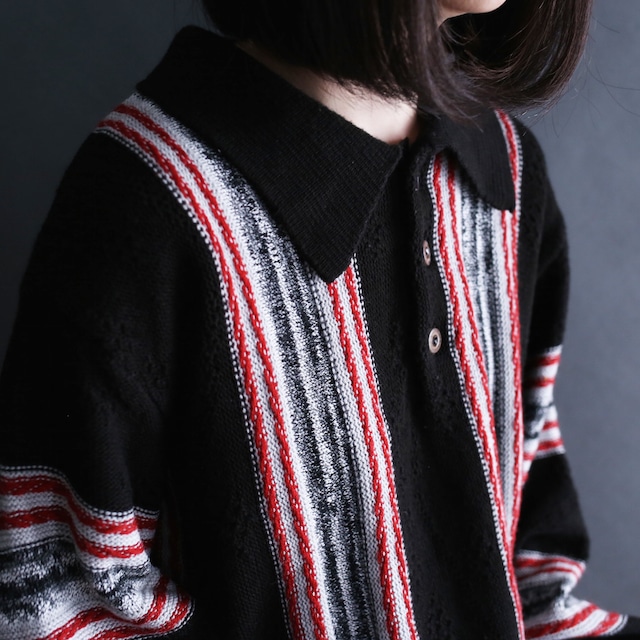 3D wide stripe pattern loose pullover sweater