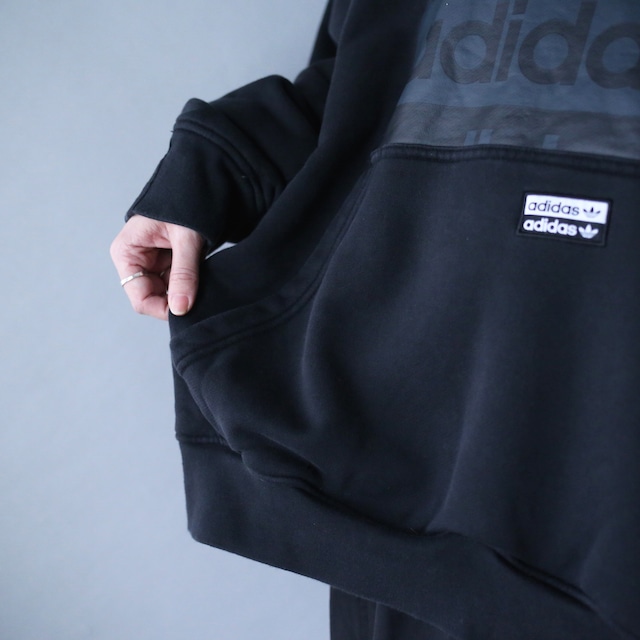 "adidas" XXL over silhouette black one-tone sweat parka