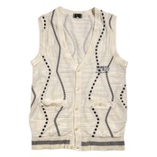 PAGELO パジェロ デザイン Vネック 前開き ニット ベスト L/ホワイト系 メンズ ゴルフ