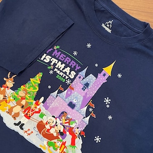 【Hanes】Disny ディズニーランドリゾート 半袖 Tシャツ Xmas ミッキー XL ビッグサイズ US古着 アメリカ古着