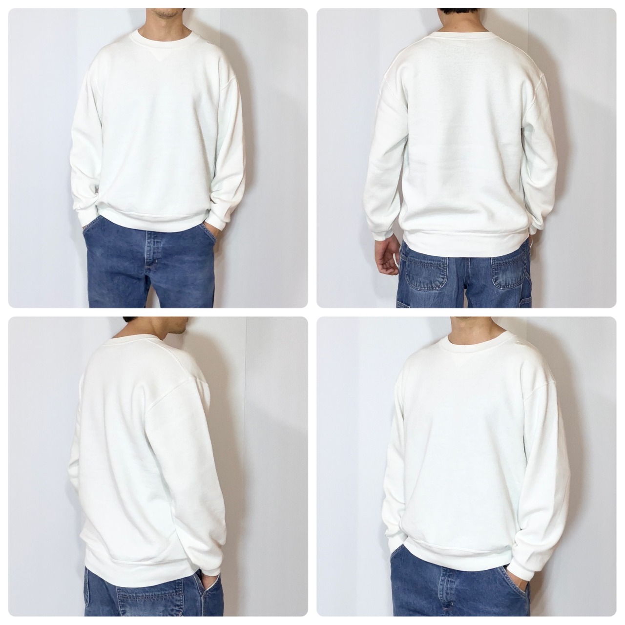 USA製 90s 短丈 Russell Athletic Blank Crewneck Sweatshirt Front V 