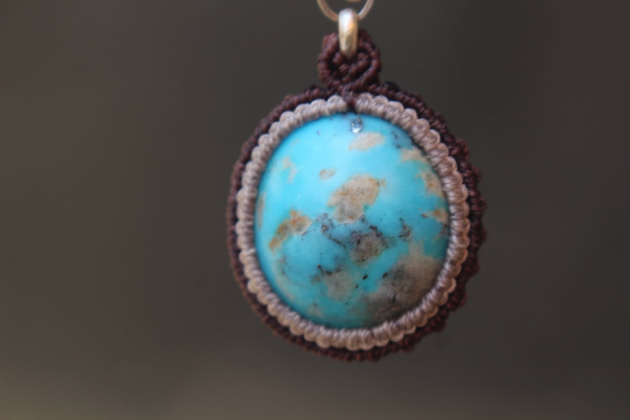 Turquoise silver925 wirework micro macrame pendant