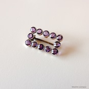 アンティークジュエリー 9ctゴールド 天然アメシスト レクタングル レースピン ブローチ (ソーティングメモ付)