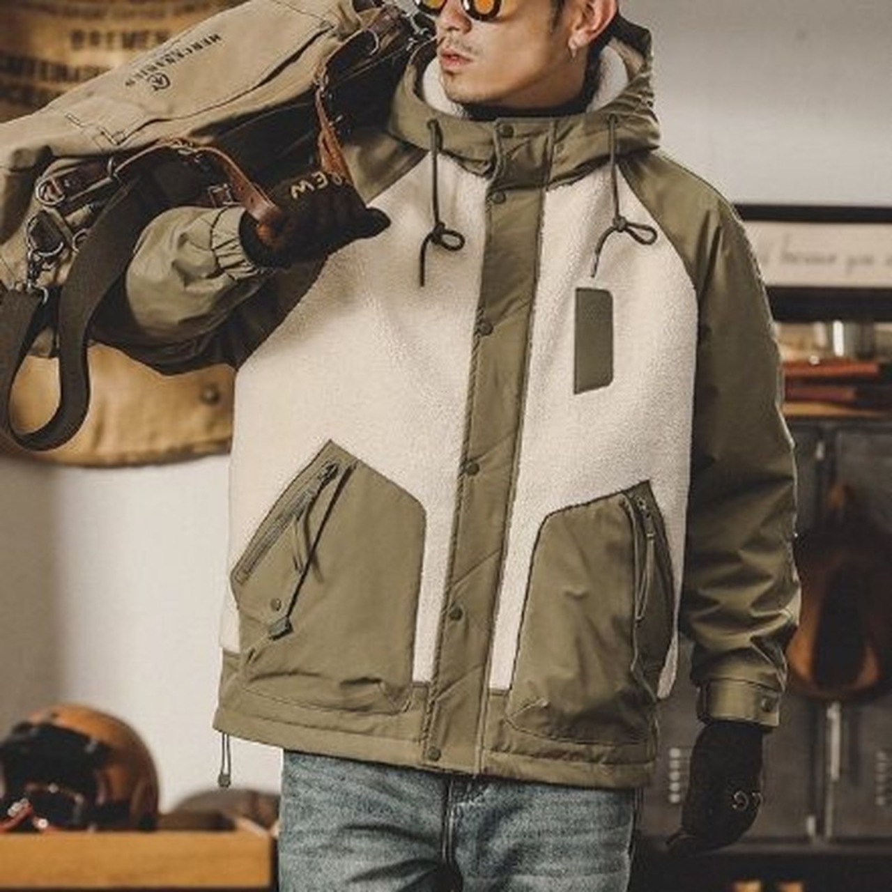 Button Front Long Sleeve Hip Length Hooded Jacket ◇H0923