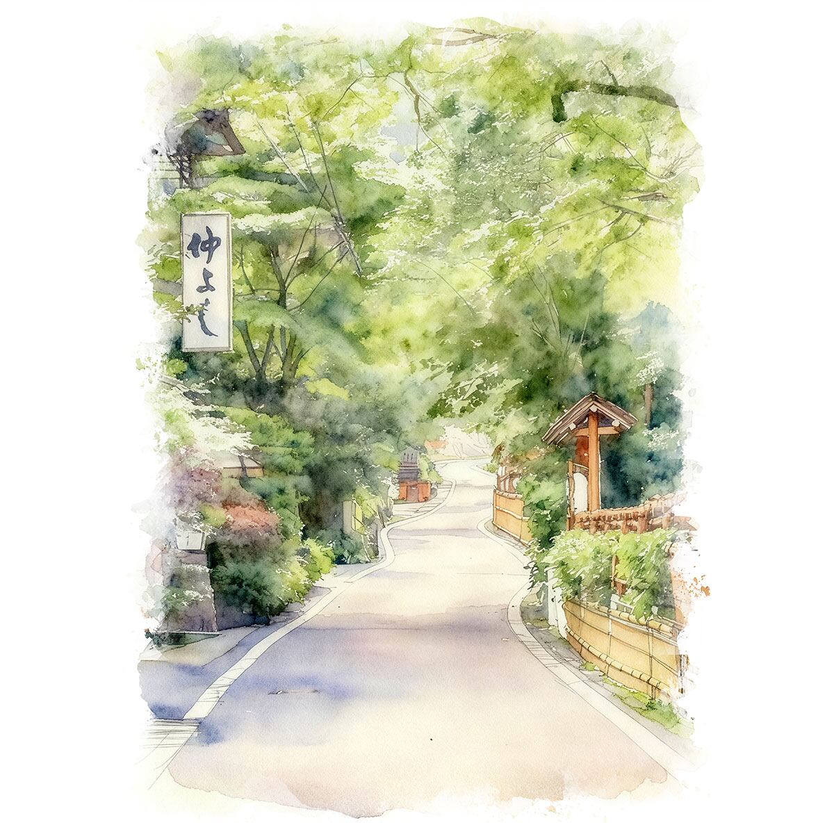 絵画 風景画 日本 京都府 貴船の旅館 インテリアアート額付き 水彩画風 WAT1691