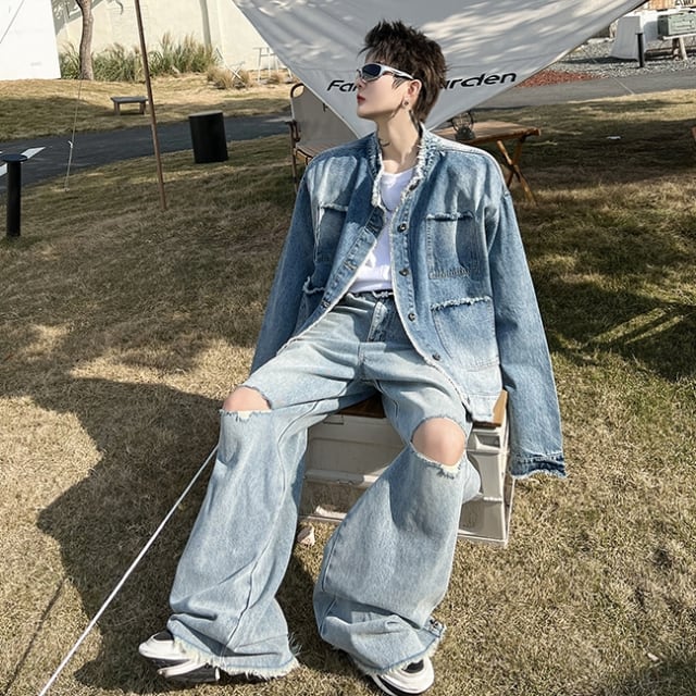 予約販売】メンズ セットアップ メンズ デニム カジュアル ダメージ