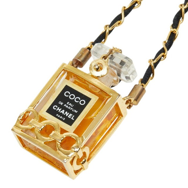 シャネル COCO EAU DE PARFUM ココ オードゥ パルファム 香水 チェーン ネックレス ゴールド クリア ブラック メッキ ガラス ファブリック レディース CHANEL 【中古】
