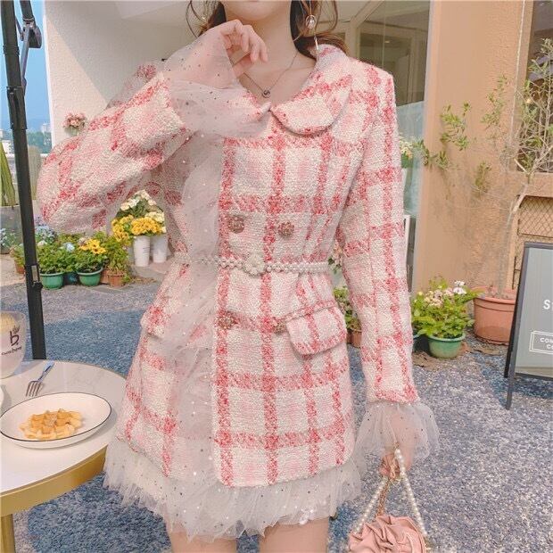 ピンク ツイード ジャケット チェック ガーリー 姫 可愛い