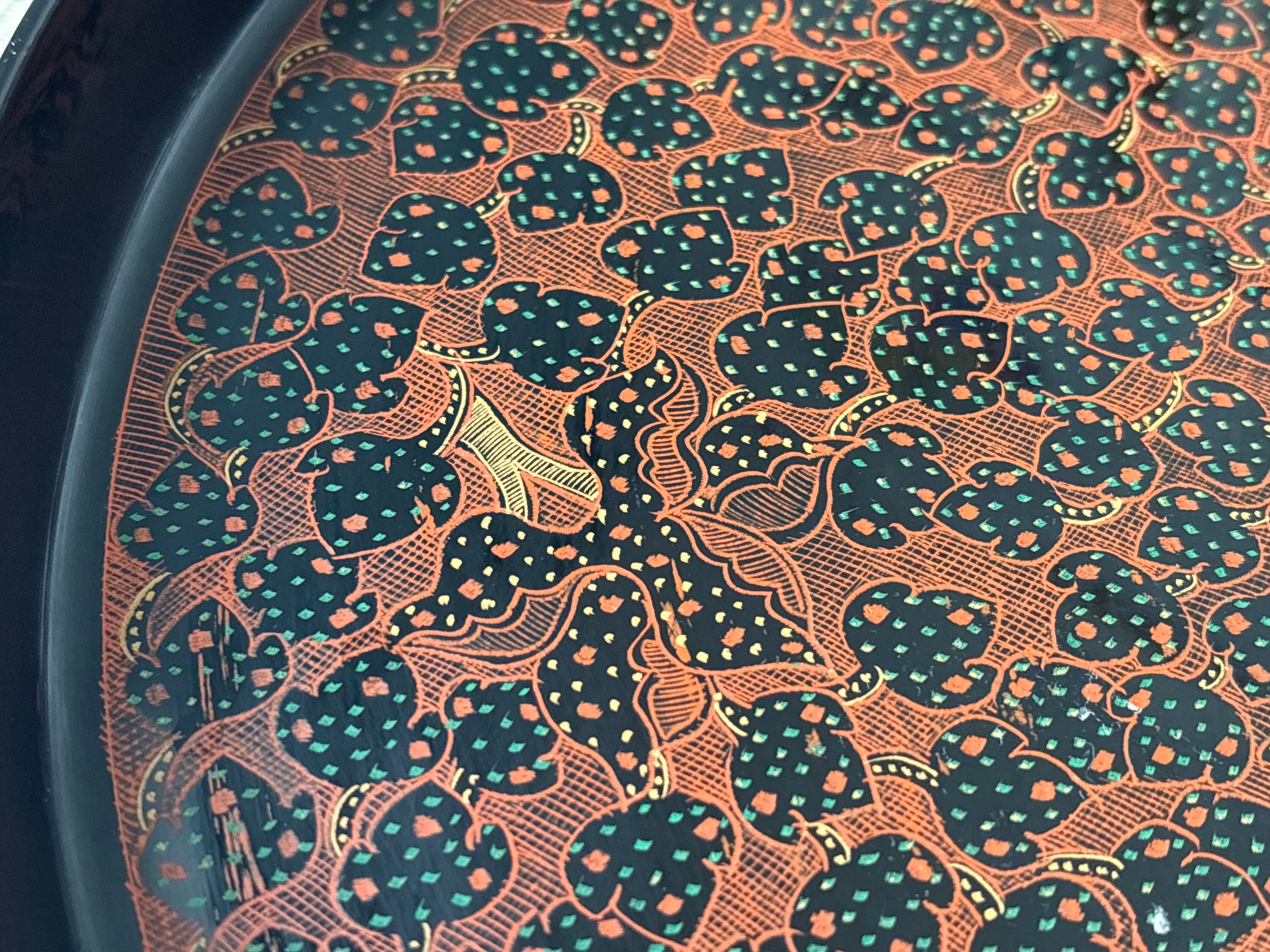 伝統工芸品】ミャンマー・バガン漆器の丸型トレイ TMS0006