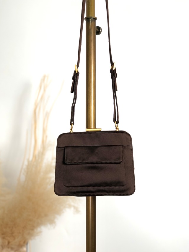 PRADA プラダ ショルダーバッグ ブラウン サテン がま口 vintage ヴィンテージ オールド z6hamg