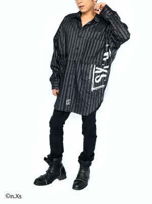 リラックスフィットシャツ　　タータンストライプ　BLACK＆SILVER