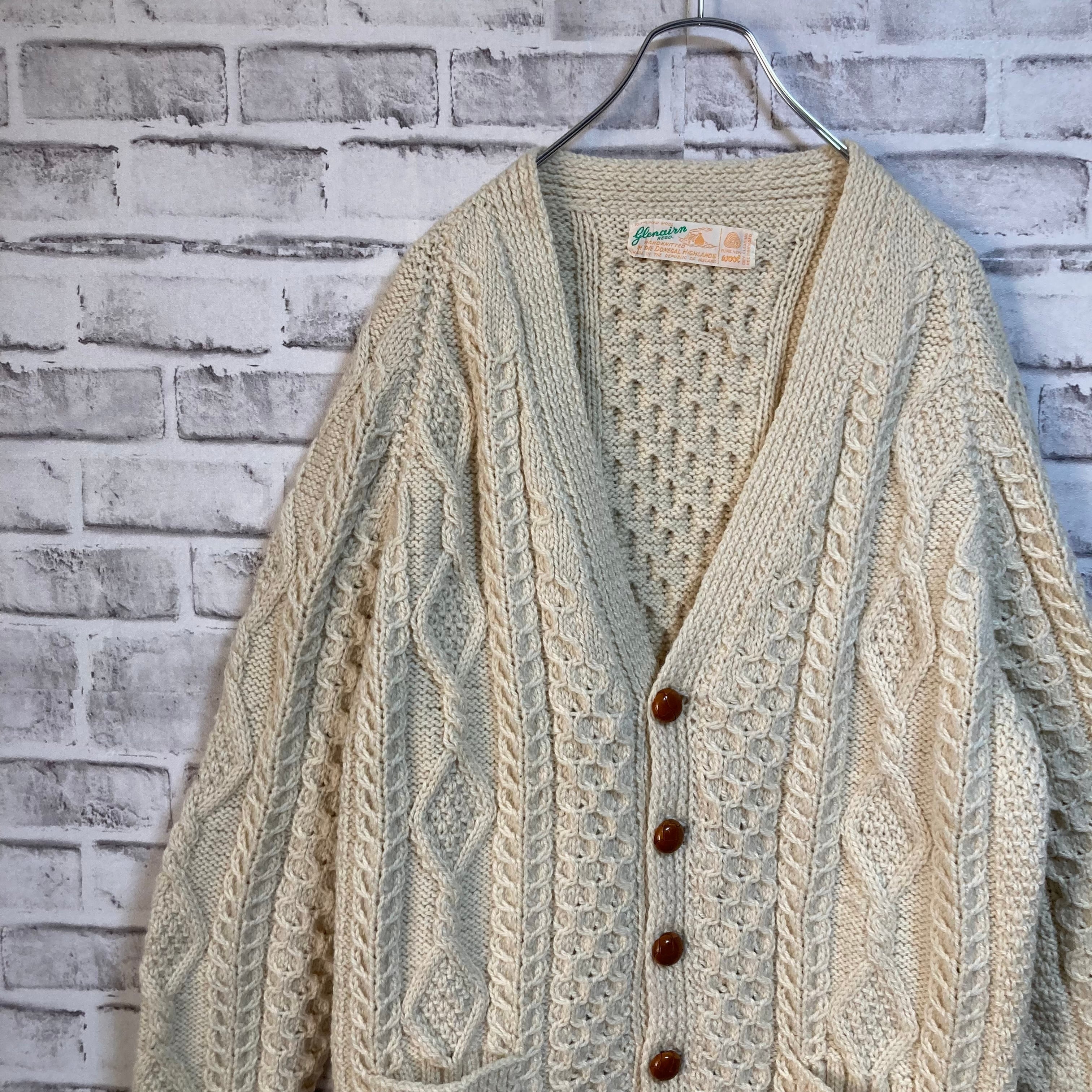 【Glenairn】 Fisherman Knit Cardigan L相当 Made in IRELAND 60s