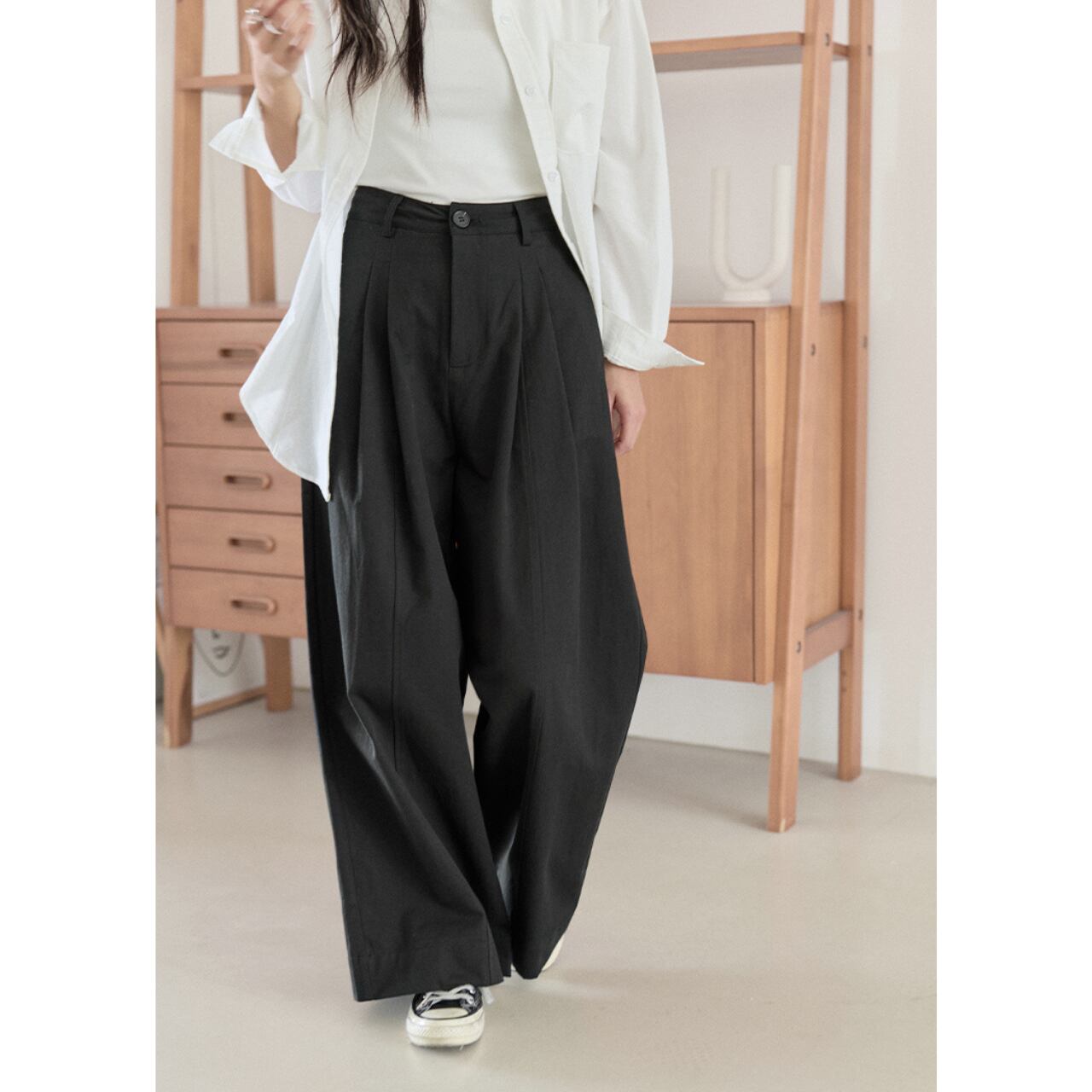 センタープレスルーズワイドレッグパンツ a0641
