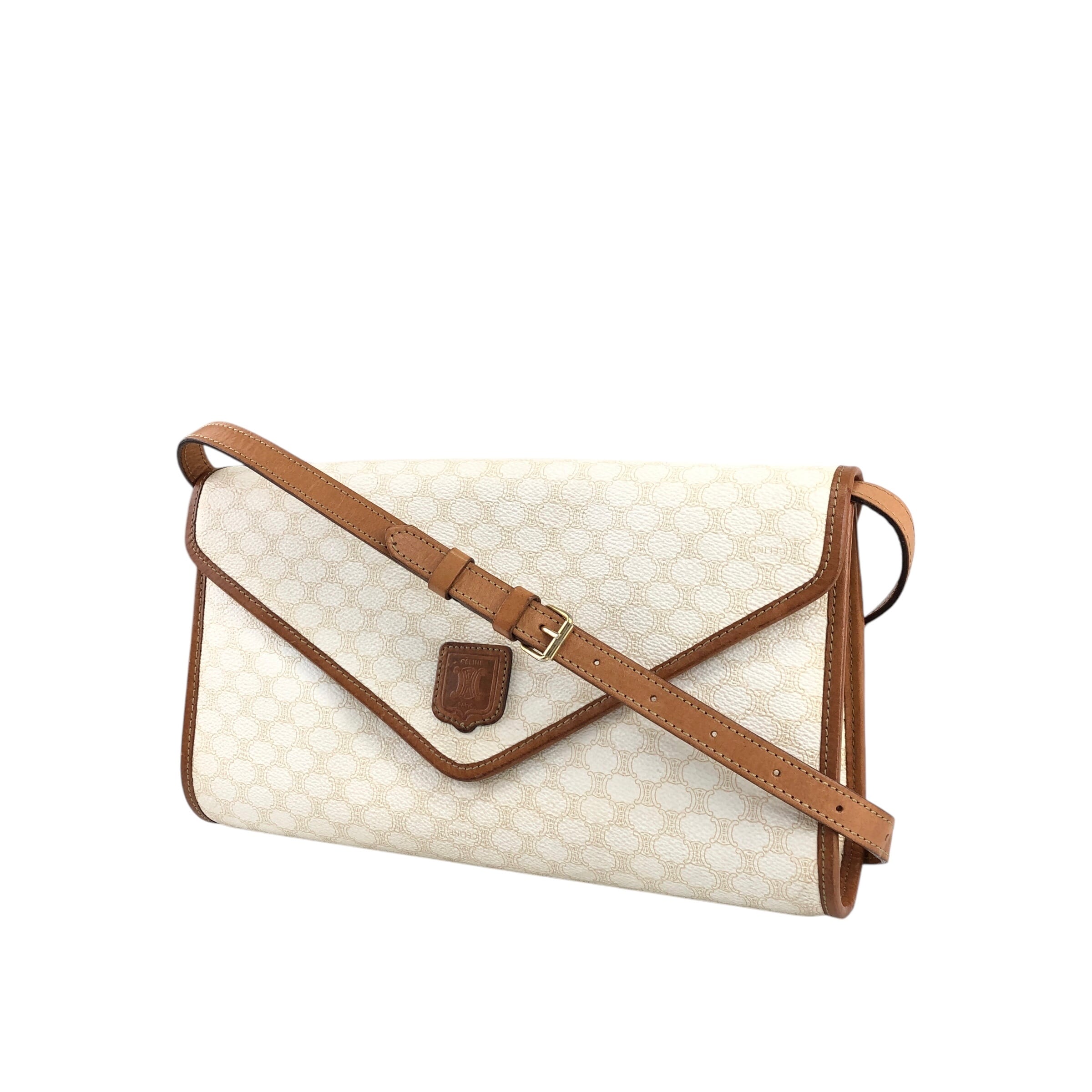 CELINE セリーヌ マカダム ショルダーバッグ ホワイト ブラゾン型押し