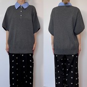 襟付半袖シャツknit/グレー