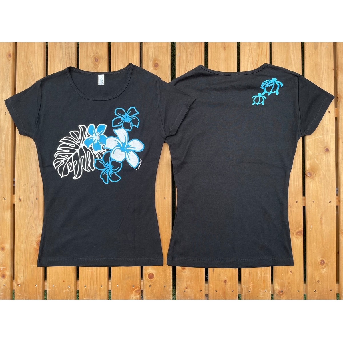 フラTシャツ ホヌ ブラック 可愛らし