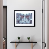 Neon Duality｜近未来AIツインズのシンメトリーポートレートアート｜サイバーパンク人物画ポスター｜A3ポスター