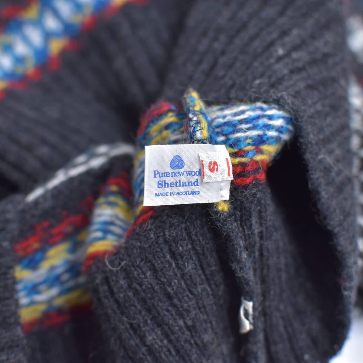 90s Shetland Wool ノルディック柄 ニットセーター 赤 黒 S 名作90s 