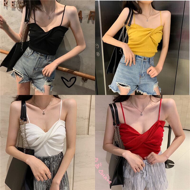 2020スタイルのセクシーなクロススリムアウターウェアキャミソールレディースインナーウェアハイウエストショートニットトップノースリーブタイド YY-ファッション34862203580