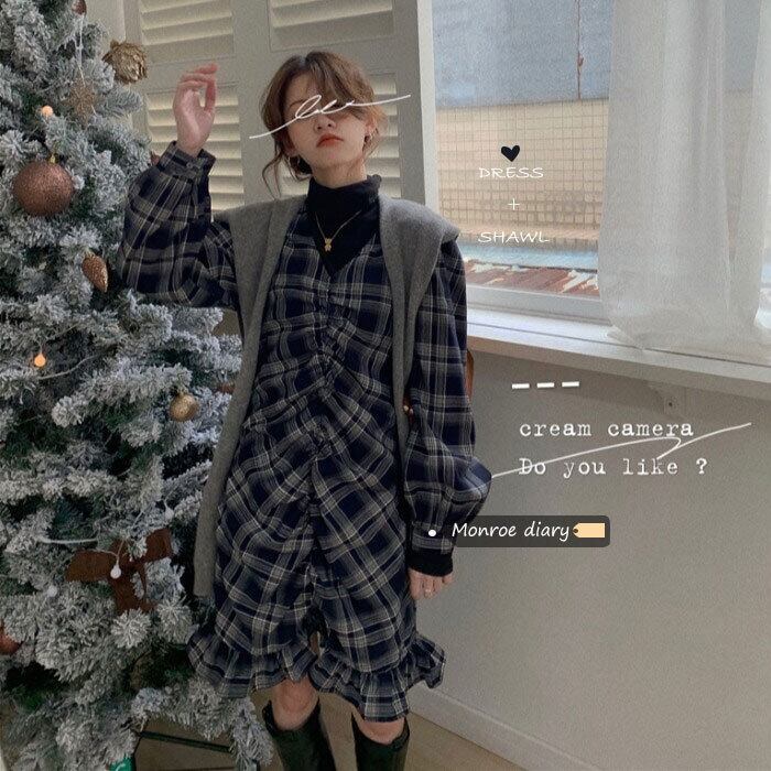 格子柄ドレス スタンダードスカート スタイルウェストショート レトロ モンロー63462328494